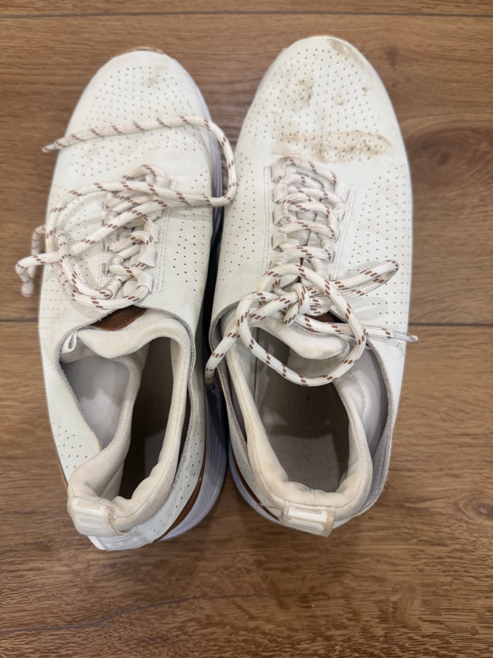 Steven By Steve Madden White Leather Perforated Sneakers with Tan Accents